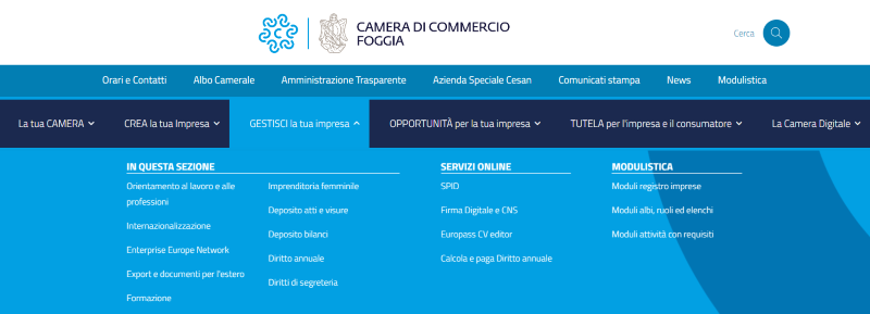 Main Menu sito CCIAA Foggia