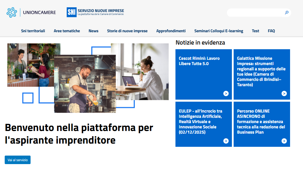 Home Page del nuovo portale SNI
